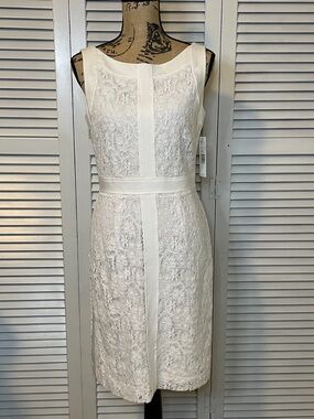 NWT - ANTONIO MELANI Ivory Lace Midi Sheath Dress - Sz 8